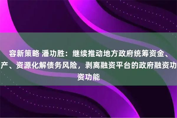 容新策略 潘功胜：继续推动地方政府统筹资金、资产、资源化解债务风险，剥离融资平台的政府融资功能