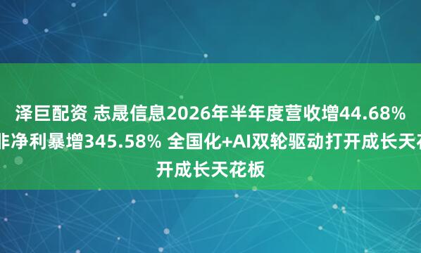 泽巨配资 志晟信息2026年半年度营收增44.68% 扣非净利暴增345.58% 全国化+AI双轮驱动打开成长天花板