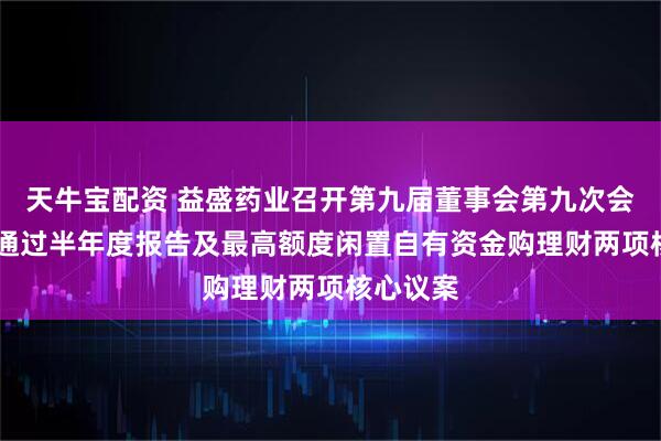 天牛宝配资 益盛药业召开第九届董事会第九次会议 全票通过半年度报告及最高额度闲置自有资金购理财两项核心议案