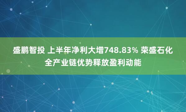 盛鹏智投 上半年净利大增748.83% 荣盛石化全产业链优势释放盈利动能